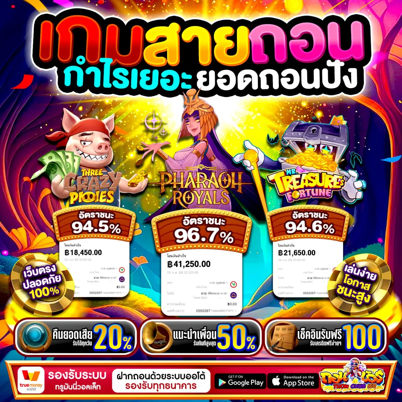 ฟีเจอร์เกมที่ออกแบบมาเพื่อการเล่น ถอนชัวร์168 ที่มีมิติ ไม่ใช่แค่กดหมุนแล้วจบ